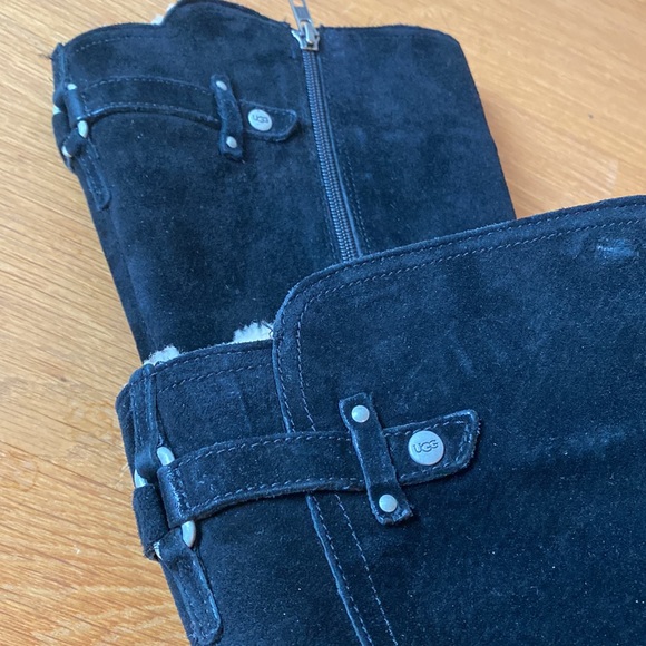 UGG Black Suede Sherpa Lined Tall Boots - Picture 4 of 15